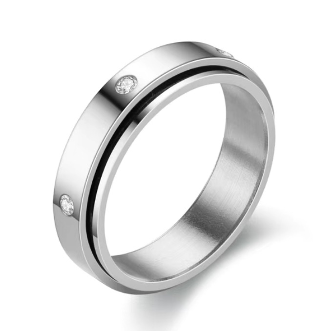 Stainless Steel Spinner Ring With Clear Cz Fidget Anxiety Relief Band 25$